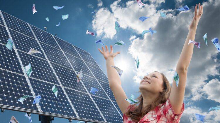 happy solar customer-with-money falling