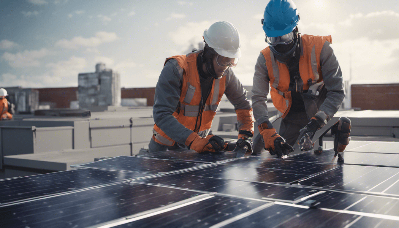 solar techicians wearing safety gear working on residential solar